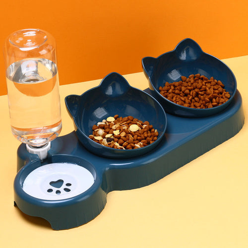 3-in-1 Pet Feeding Station with Auto Water Bowl — 4 Colors