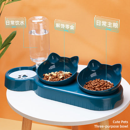 3-in-1 Pet Feeding Station with Auto Water Bowl — 4 Colors